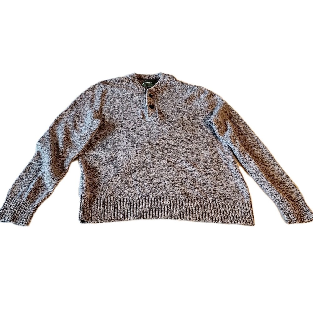 Eddie Bauer Men's L Gray‎ Long Sleeve Knit Sweater 1/4 Button Pullover
